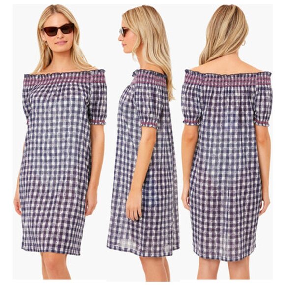 Tuckernuck NEW Tnuck Beach Embroidered Blue Check Gingham Toulon Coverup Size L - Picture 2 of 10